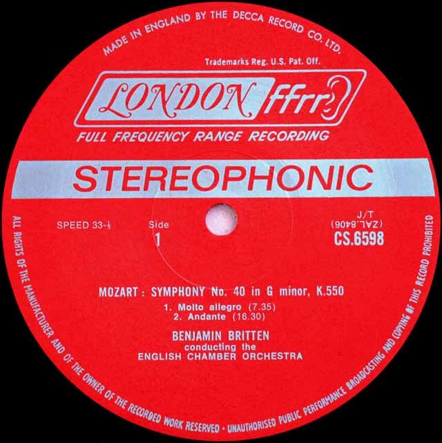 LP レコード ブリテンのモーツァルト交響曲第40番ほか 英LONDON 3626