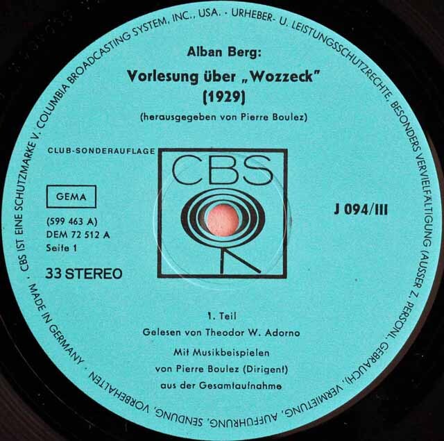 ブーレーズのベルク/「ヴォツェック」全曲 独CBS 3324 LP レコード