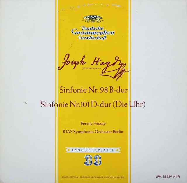 フリッチャイのハイドン/交響曲第98、101番「時計」　独DGG　3690　LP レコード