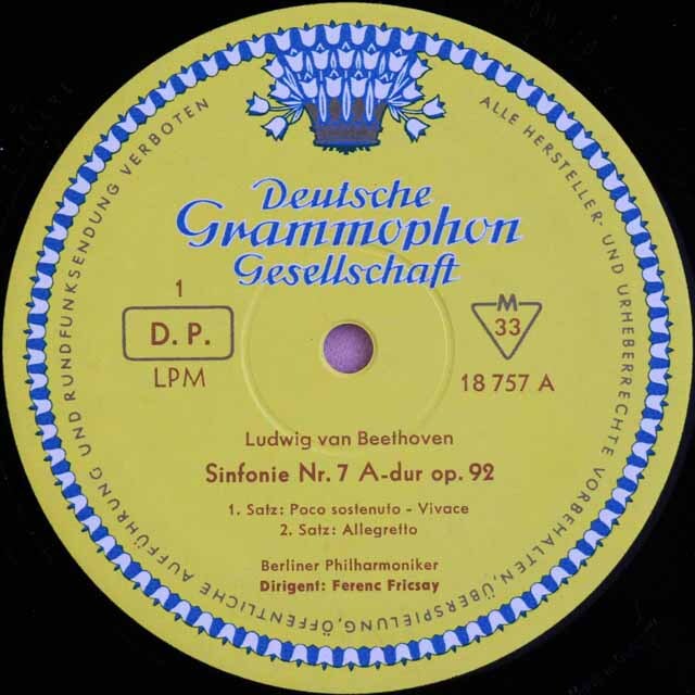 LP レコード フリッチャイのベートーヴェン/交響曲第7番 独DGG 3328