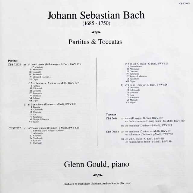 グールドのバッハ/パルティータとトッカータ集 独CBS 3690 LP レコード