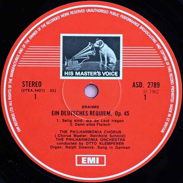 LP レコード クレンペラーのブラームス/「ドイツ・レクイエム」 英EMI 3336
