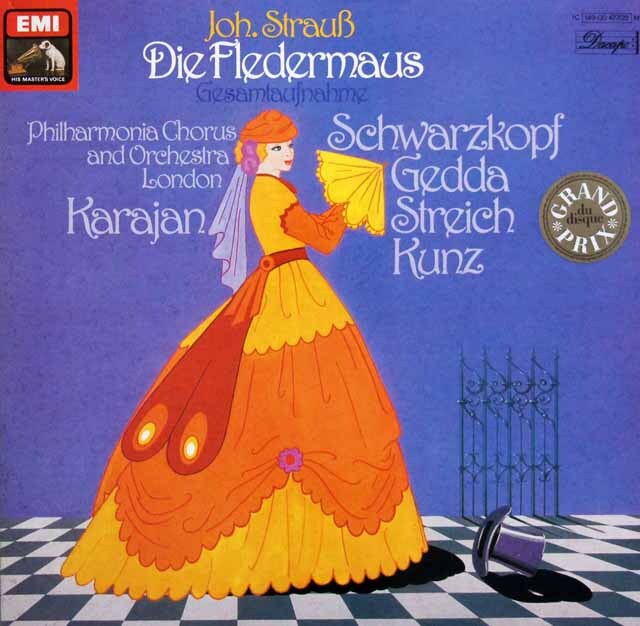 カラヤンのJ.シュトラウス2世/喜歌劇「こうもり」全曲　独EMI　3798　LP レコード