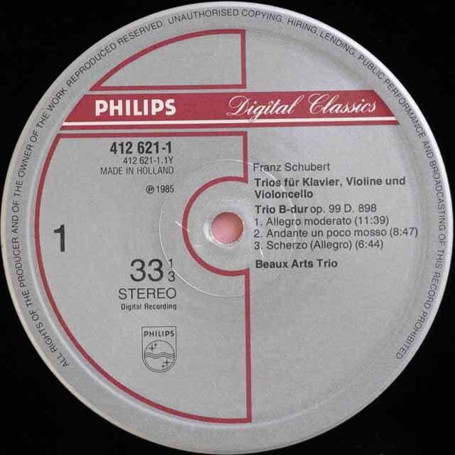 LP レコード ボザール・トリオのシューベルト/ピアノ三重奏曲第1