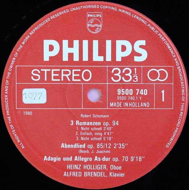 廃盤LPレコード　アルフレッド・ブレンデル直筆サイン入り　ホリガー　シューマン LP レコード ホリガー、ブレンデルのシューマン/オーボエとピアノの