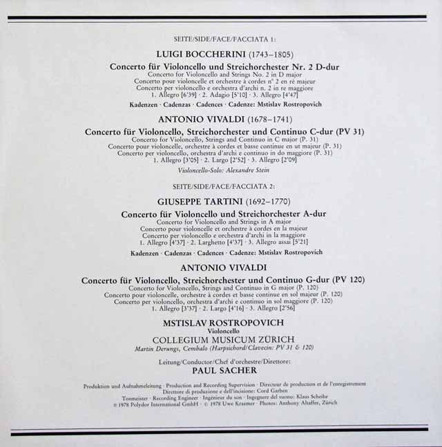 LP レコード ロストロポーヴィチ、ザッヒャーのチェロ協奏曲集 独DGG 3796