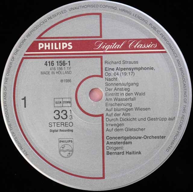 LP レコード ハイティンクのR.シュトラウス/アルプス交響曲 蘭PHILIPS 3341