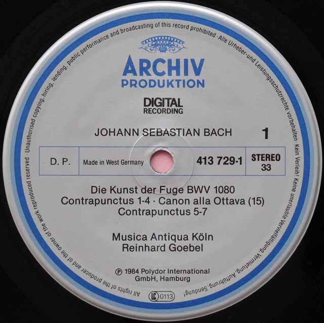 ゲーベル、ムジカ・アンティクヮ・ケルンのバッハ/フーガの技法 独ARCHIV 3402 LP レコード