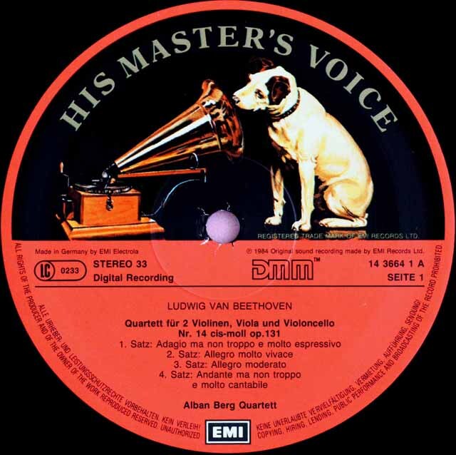 アルバン・ベルク四重奏団のベートーヴェン/弦楽四重奏曲第14番 独EMI 3403 LP レコード
