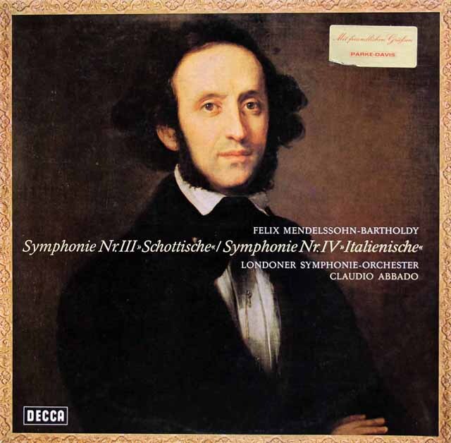 アバドのメンデルスゾーン/交響曲第3番「スコットランド」、 第4番「イタリア」　独DECCA　3794　LP レコード