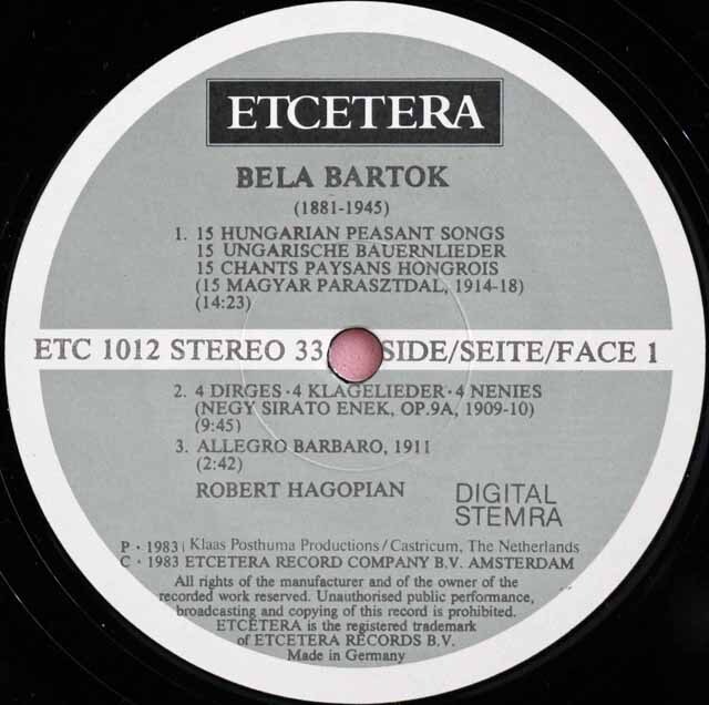 LP レコード ハゴピアンのバルトーク/15のハンガリー農民歌 ほか 独