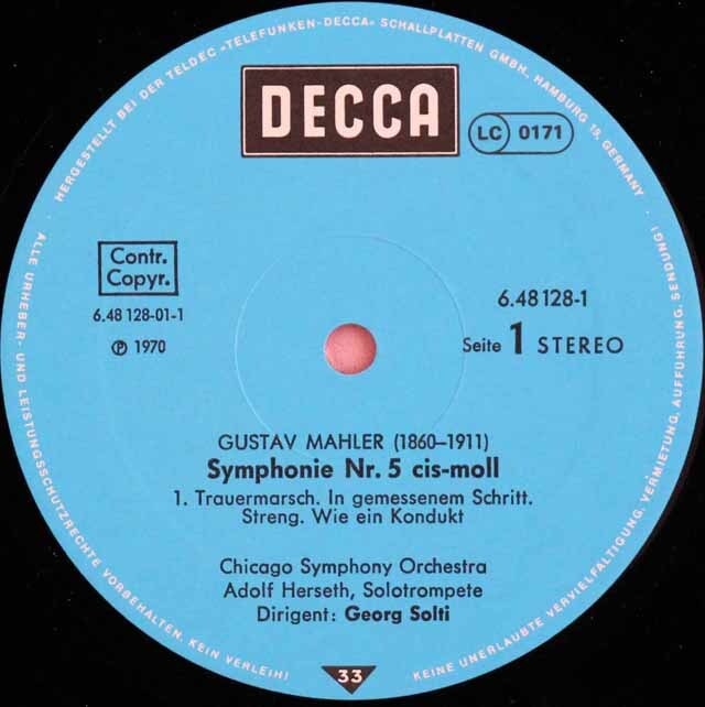 LP レコード ショルティのマーラー/交響曲第5番 独DECCA 3407