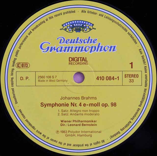 LP レコード バーンスタインのブラームス/交響曲第4番、悲劇的序曲 独 