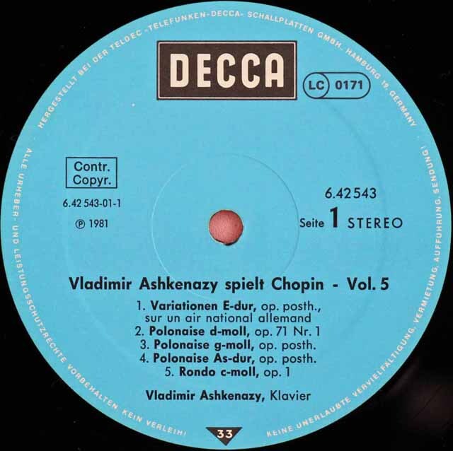 LP レコード アシュケナージのショパン/ピアノ作品集 (5) 独DECCA 3412