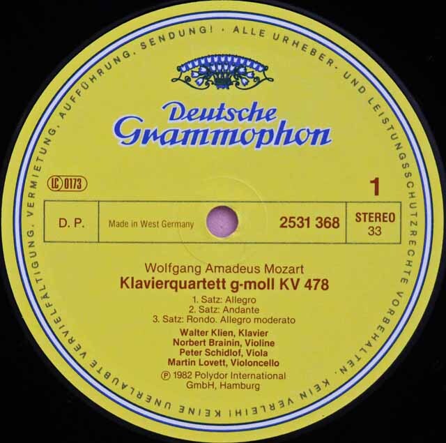 LP レコード クリーン＆アマデウス四重奏団のモーツァルト/ピアノ