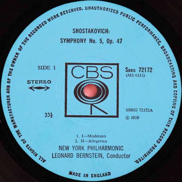 LP レコード バーンスタインのショスタコーヴィチ/交響曲第5番 英CBS 3413