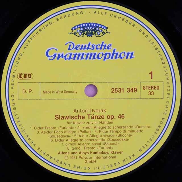 LP レコード コンタルスキー兄弟のドヴォルザーク/スラヴ舞曲集 独DGG 3897