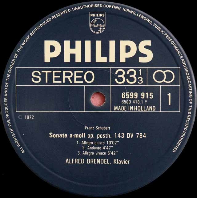 ブレンデルのシューベルト/ピアノ作品集 1822-1828 蘭PHILIPS 3417 LP レコード