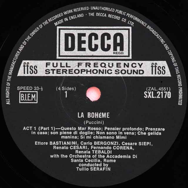 LP レコード セラフィンのプッチーニ/「ボエーム」抜粋 独DECCA 3304