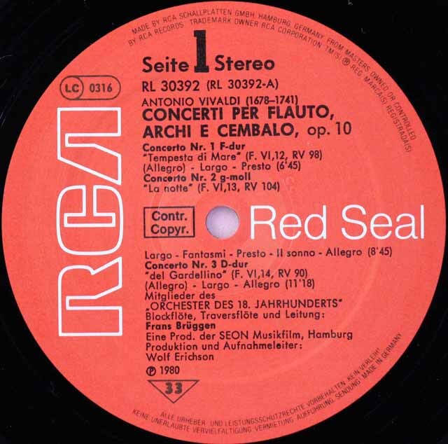 LP レコード ブリュッヘンのヴィヴァルディ/「海の嵐」ほか