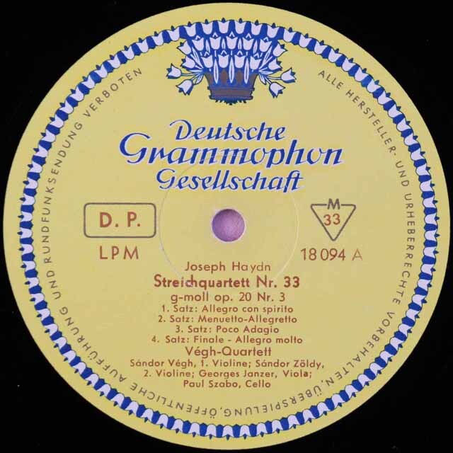 LP レコード ヴェーグ四重奏団のハイドン/弦楽四重奏曲第33、82番 独