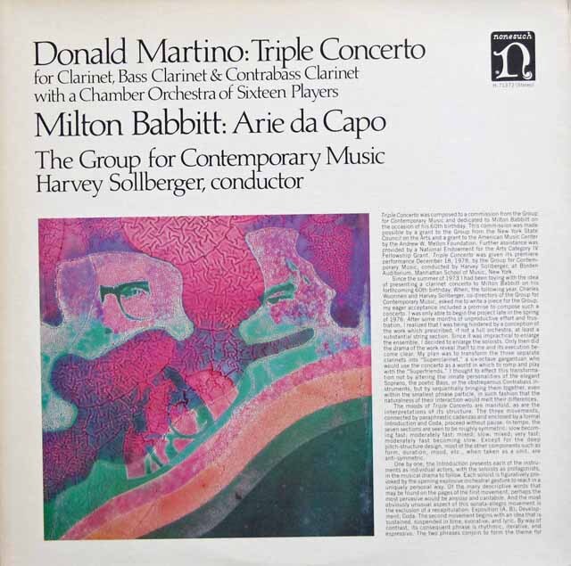 ソルバーガー、グループ・フォー・コンテンポラリー・ミュージックのマルティーノ/クラリネット、バス・クラリネットとコントラバス・クラリネットのための三重協奏曲ほか　★長岡鉄男の外盤A級セレクション第1巻77掲載盤　米NONESUCH　3427　LP レコード