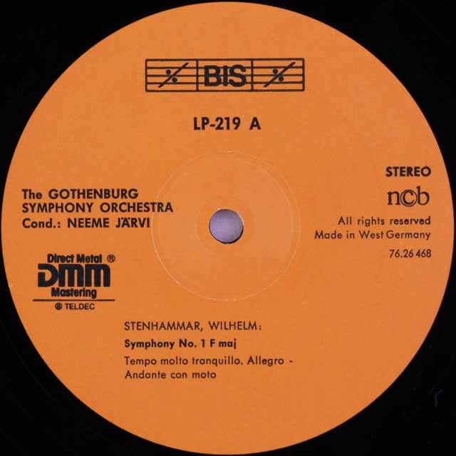 LP レコード ヤルヴィのステーンハンマル/交響曲第1番 独BIS 3430