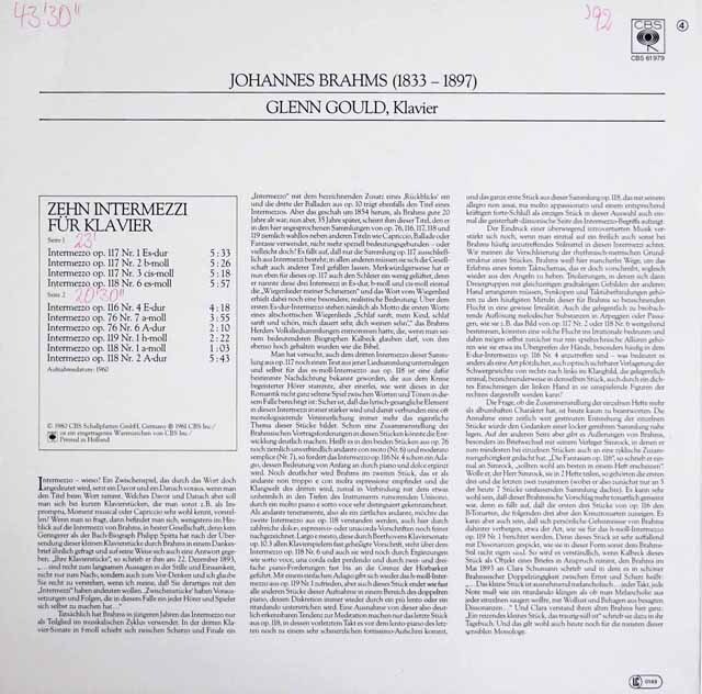 LP レコード グールドのブラームス/間奏曲集 独CBS 3434