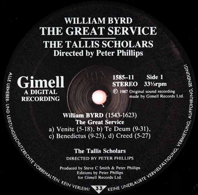 フィリップス、タリス・スコラーズのバード/「大礼拝曲」ほか 独GIMELL RECORDS 3434 LP レコード