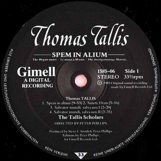 フィリップス、タリス・スコラーズのタリス/「御身よりほかにわれは(40声のモテット)」ほか 独GIMELL RECORDS 3434 LP レコード