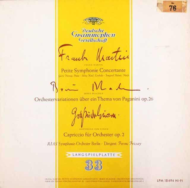 フリッチャイのマルタン/小協奏的交響曲ほか 　独DGG　3442　LP レコード