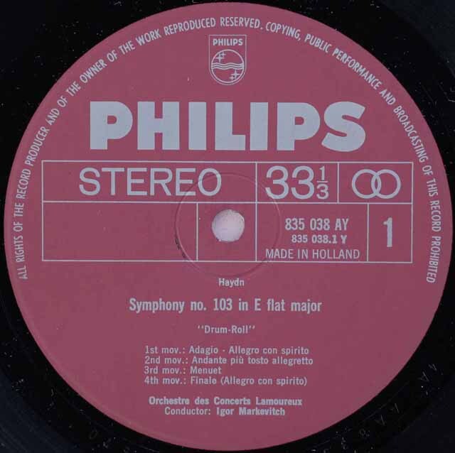 蘭Philips 835038AY　ハイドン 太鼓連打＆ロンドン　マルケヴィッチ LP レコード マルケヴィチのハイドン/交響曲第103番「太鼓連打」&104番