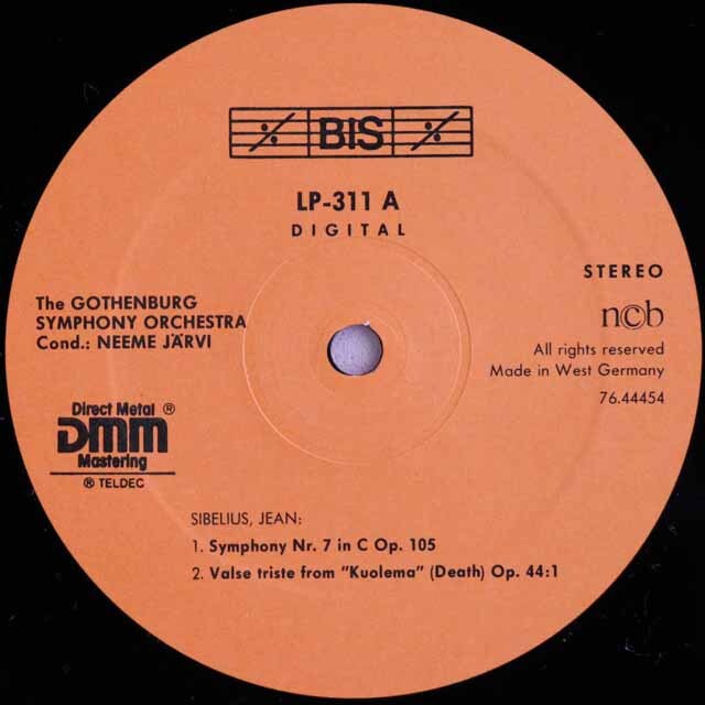 LP レコード ヤルヴィのシベリウス/交響曲第7番ほか 独BIS 3443