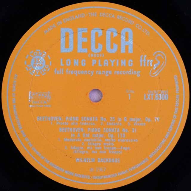 LP レコード バックハウスのベートーヴェン/ピアノソナタ第4、25、31番
