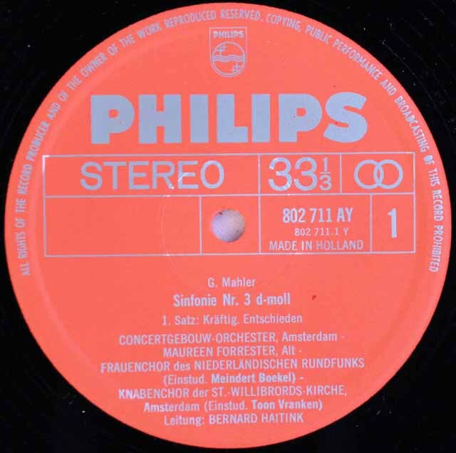 LP レコード ハイティンクのマーラー/交響曲第3番 蘭PHILIPS 3503