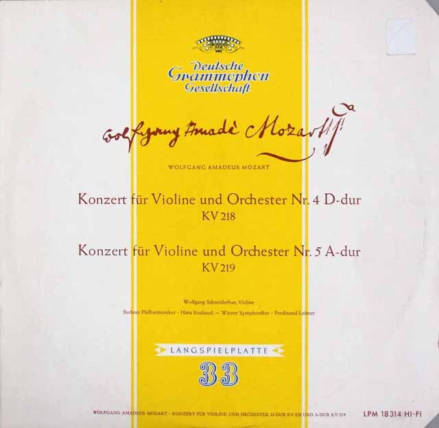 シュナイダーハンのモーツァルト/ヴァイオリン協奏曲第4、5番　独DGG　3504　LP レコード
