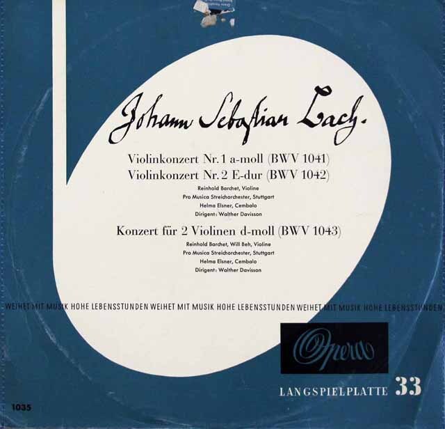 バルヒェット、ダヴィソンのバッハ/ヴァイオリン協奏曲第1、2番ほか　独Opera　3504　LP レコード