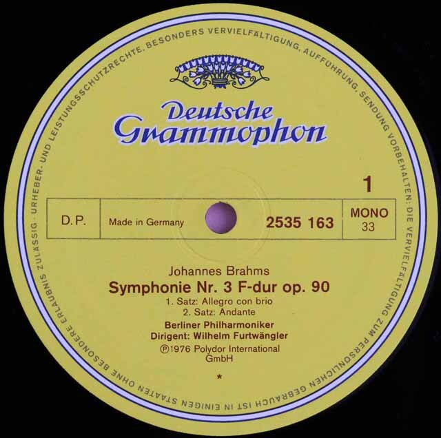 LP レコード フルトヴェングラーのブラームス/交響曲第3番 独DGG 3508