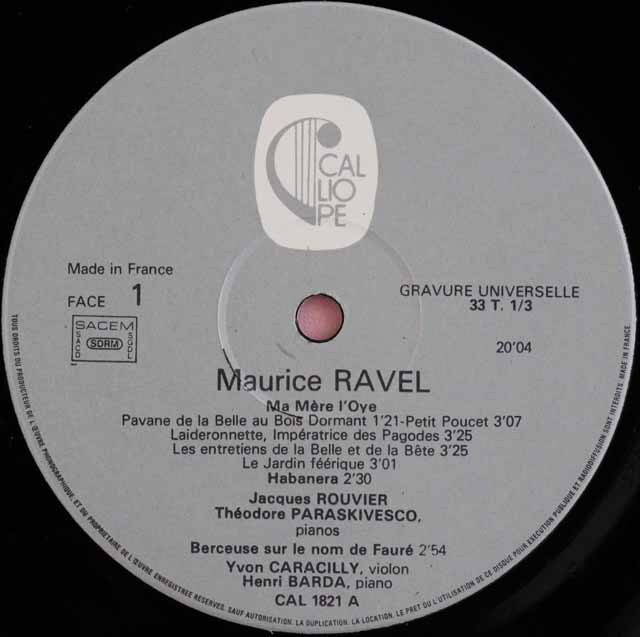 LP レコード ルヴィエ、パラスキヴェスコのラヴェル/「マ・メール