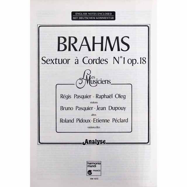 LP レコード パスキエ兄弟らのブラームス/弦楽六重奏曲第1番 仏HM 3508
