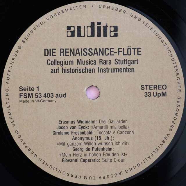 LP レコード タールハイマーの「ルネッサンス時代のフルート」（E.ヴィトマン、フォンターナ、エイク、フレスコバルディほか） 独audite 3508