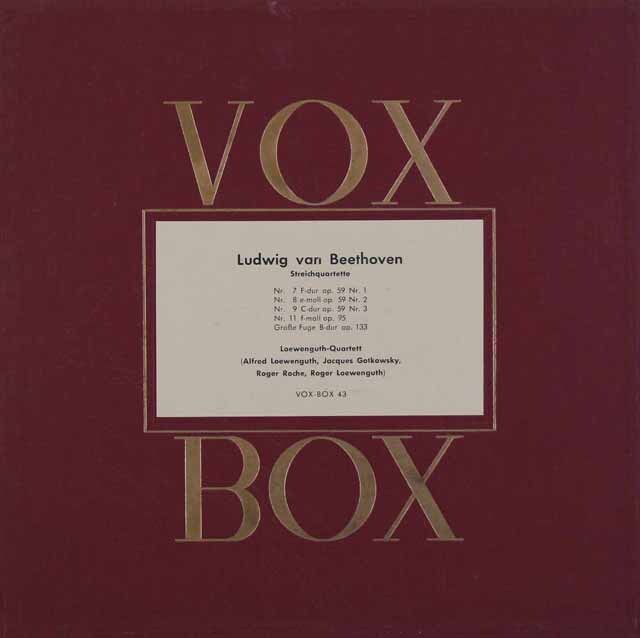レーヴェングート四重奏団のベートーヴェン/弦楽四重奏曲第7～9番 「ラズモフスキー」　独VOX　3509　LP レコード