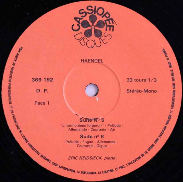 LP レコード ハイドシェックのヘンデル/組曲全集(第1~16番) 仏CASSIOPEE 3518