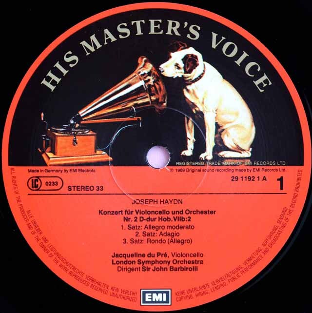 デュ・プレのチェロ協奏曲集(ドヴォルザーク、ハイドンほか) 独EMI 3519 LP レコード