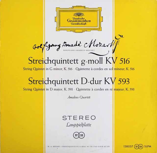 アマデウス四重奏団&アロノヴィッツのモーツァルト/弦楽五重奏曲第4、5番　独DGG　3520　LP レコード