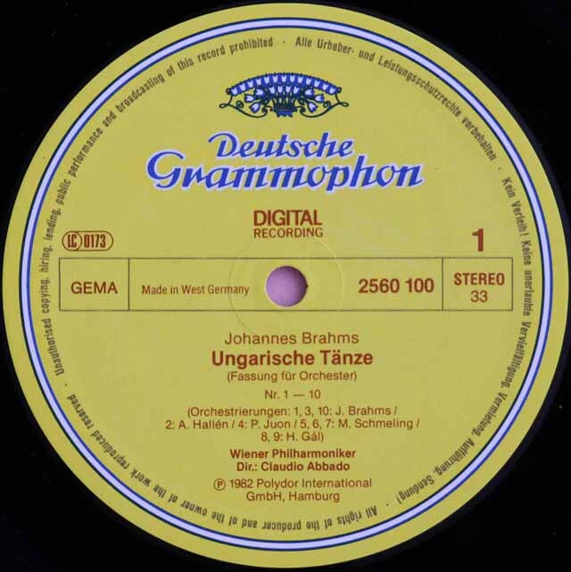 ブラームス　ハンガリー舞曲集(全曲) クラウディオ・アバド指揮 ブラームス:ハンガリー舞曲集 - ウィーン・フィルハーモニー管弦楽団