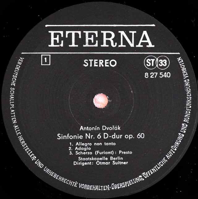 スウィトナーのドヴォルザーク/交響曲第6番ほか 独ETERNA 3527 LP レコード