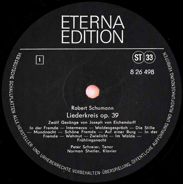 【直筆サイン入り】 シュライアーのシューマン/「「リーダークライス」ほか 独ETERNA 3527 LP レコード
