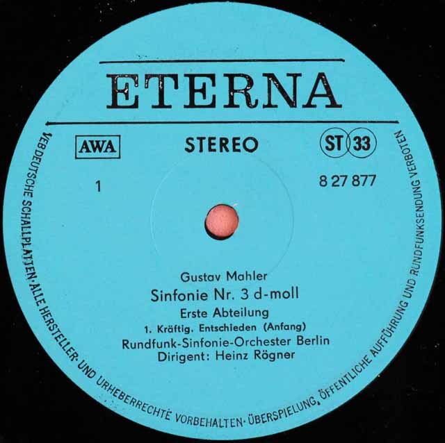 レーグナーのマーラー/交響曲第3番 独ETERNA 3527 LP レコード