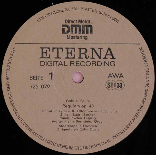 デイヴィスのフォーレ/レクイエム 独ETERNA 3527 LP レコード